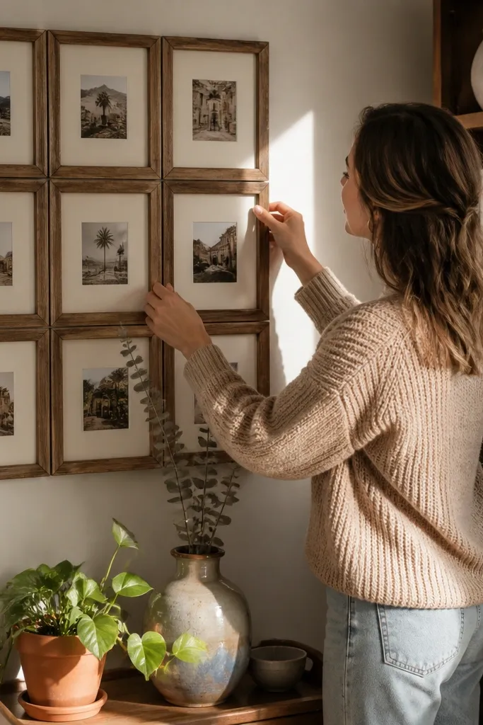 A grid of small vintage frames with replaceable cards and cutouts