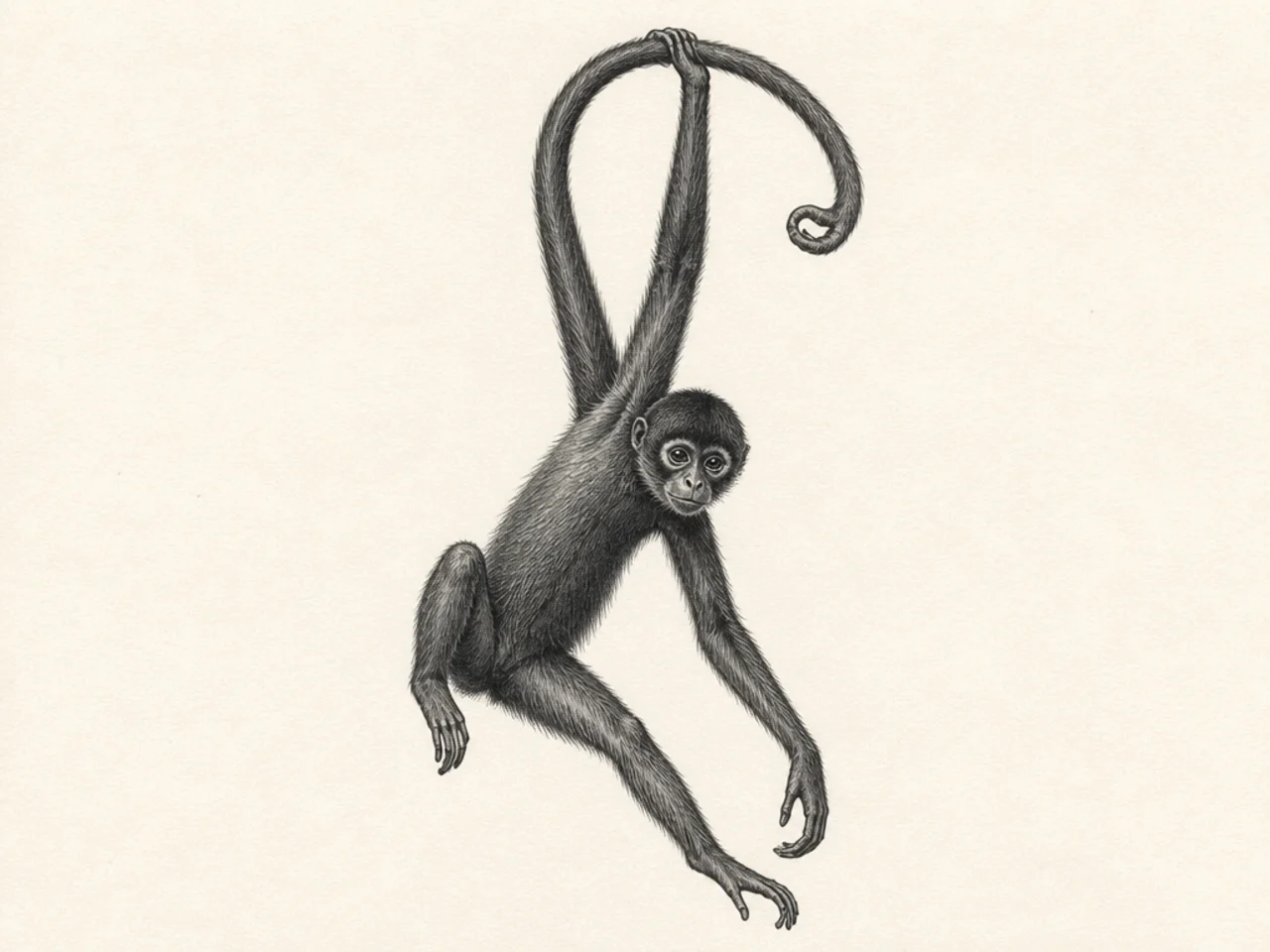 A close portrait of a spider monkey's small dark face
