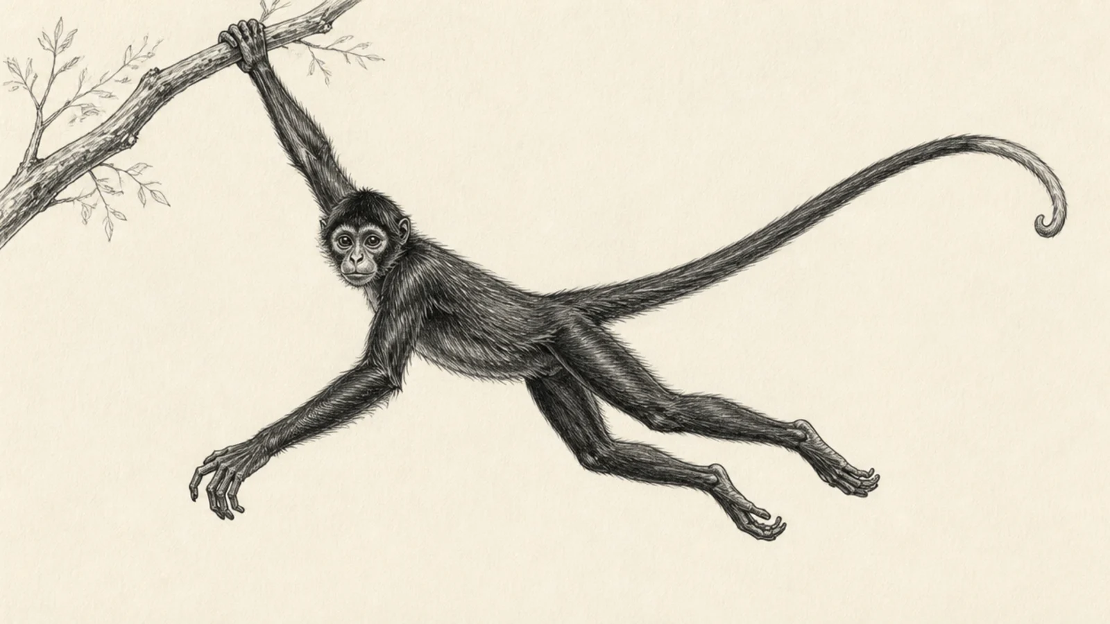 A spider monkey swinging arm over arm through branches