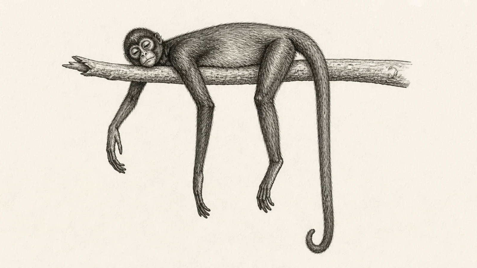 A spider monkey draped lazily over a branch resting