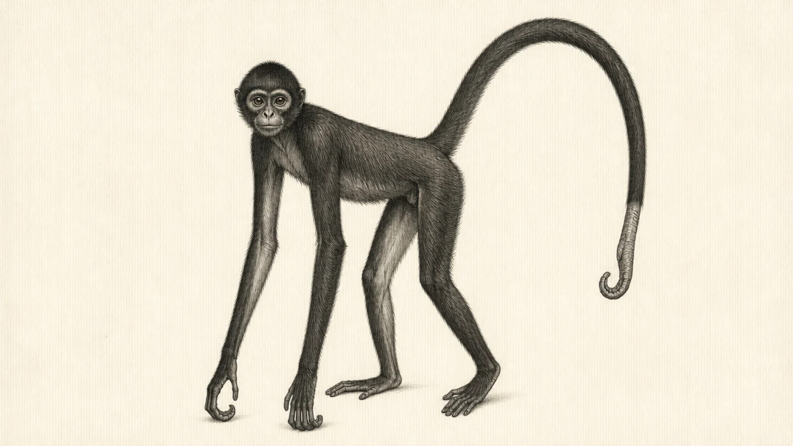 A full-body spider monkey study showing its long-limbed proportions