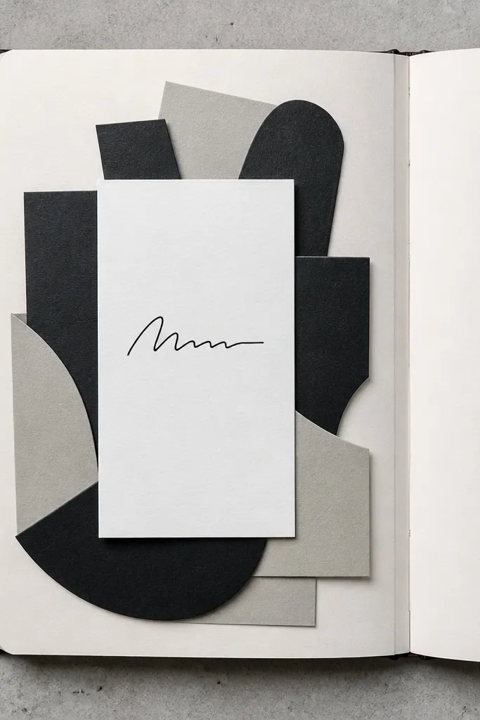 Monochrome paper cut shapes form a layered backdrop behind a centered title panel.