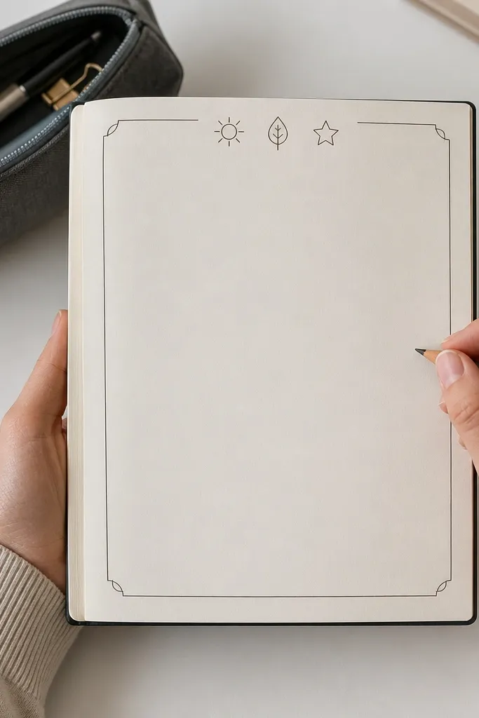 A thin monoline frame with small minimal icons and a clean header prompt in the center.