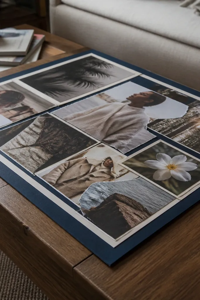 Magazine cutouts inside double border frames with clean edges