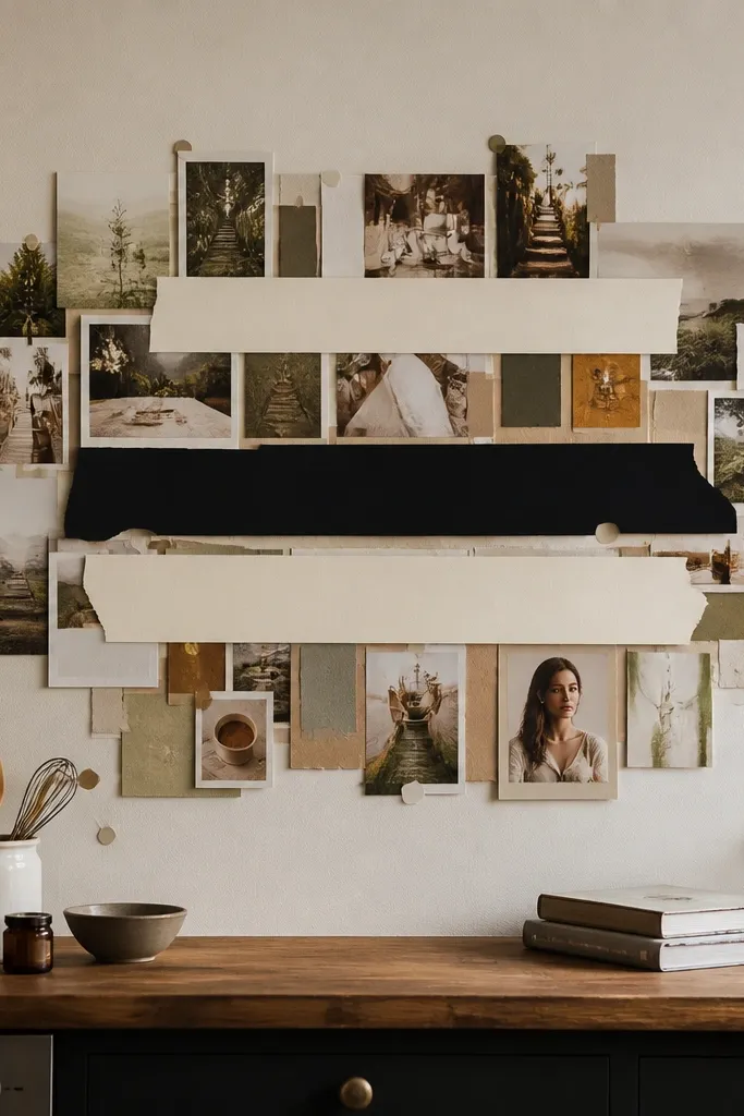 A vision board with bold quote bands made from cut paper letters