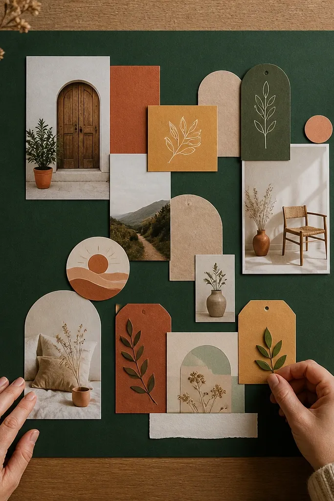 A collage with layered stickers on one bold background color block