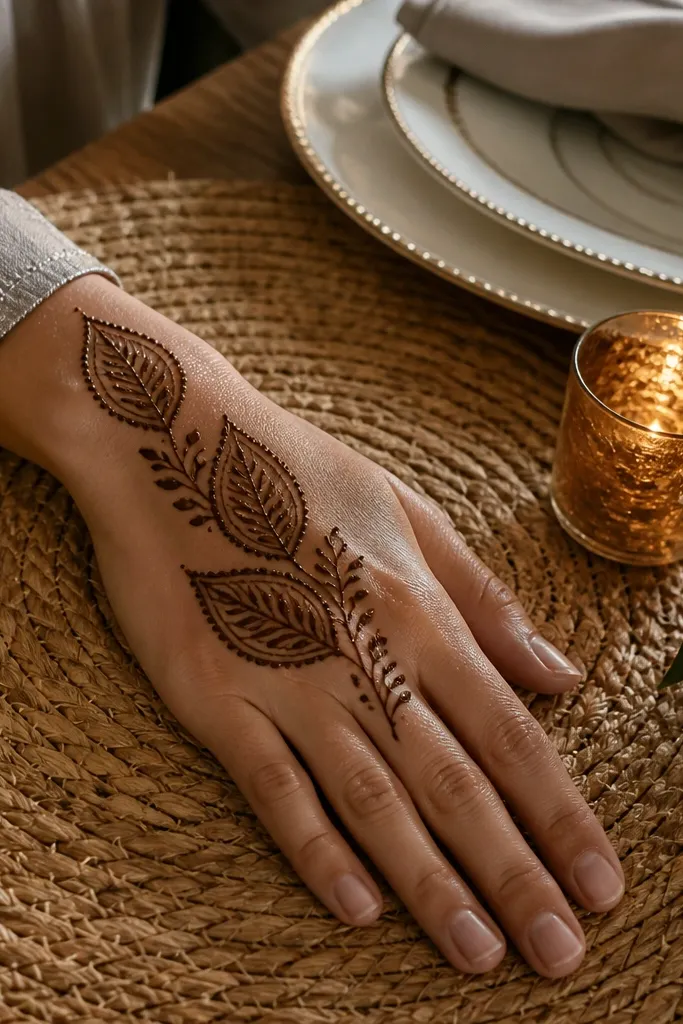Three leaf shapes fanning from the wrist toward the center of the hand