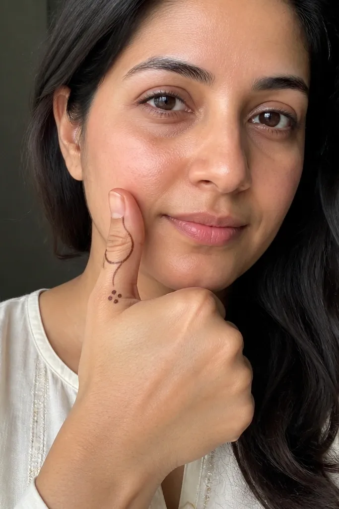 A curved line across the thumb area with three dots above it