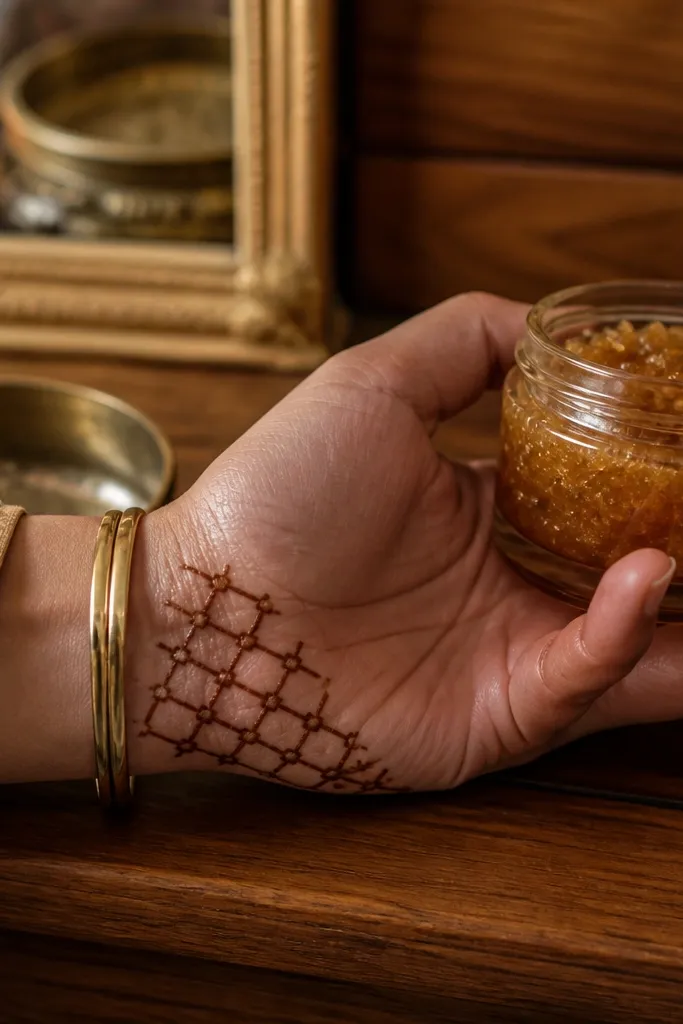 A small lattice corner on the side of the palm with tiny dots