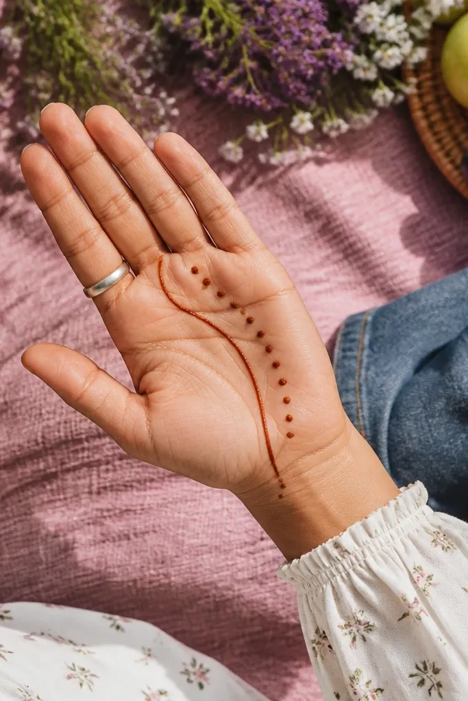 A few dots on the palm with one long curved line connecting them