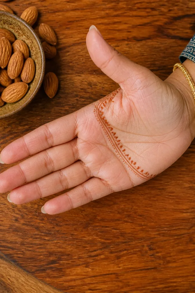 A thin mini border line across the base of fingers with tiny dots underneath