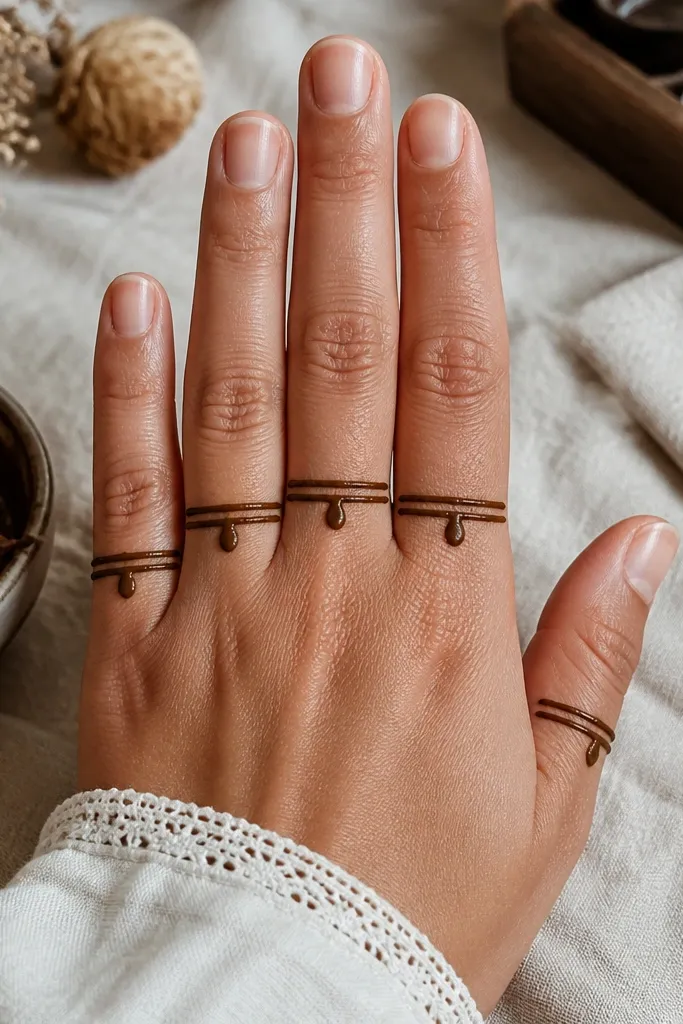 Two thin finger rings with one centered teardrop on each finger