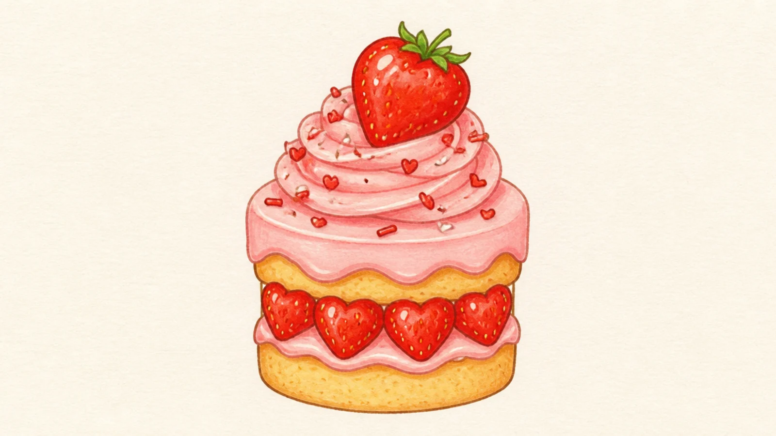 A cupcake with a swirl of pink frosting and a strawberry on top