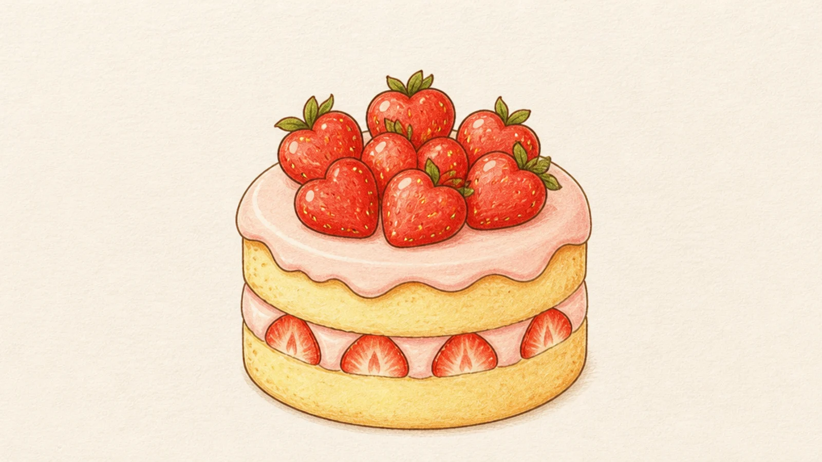 A sliced strawberry cream roll showing a spiral of cream and berries