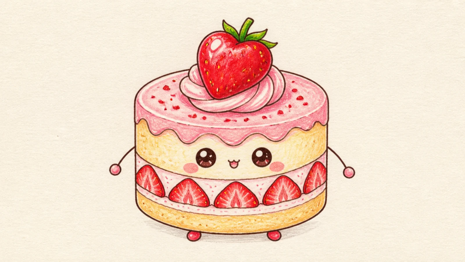 A chibi character with a strawberry cake body and big eyes