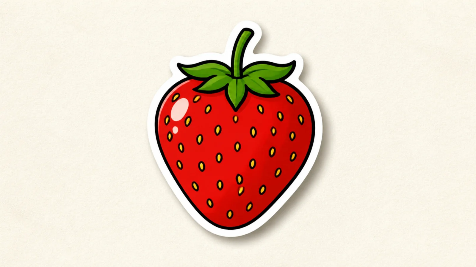 A cartoon strawberry drawn as a sticker with a white border