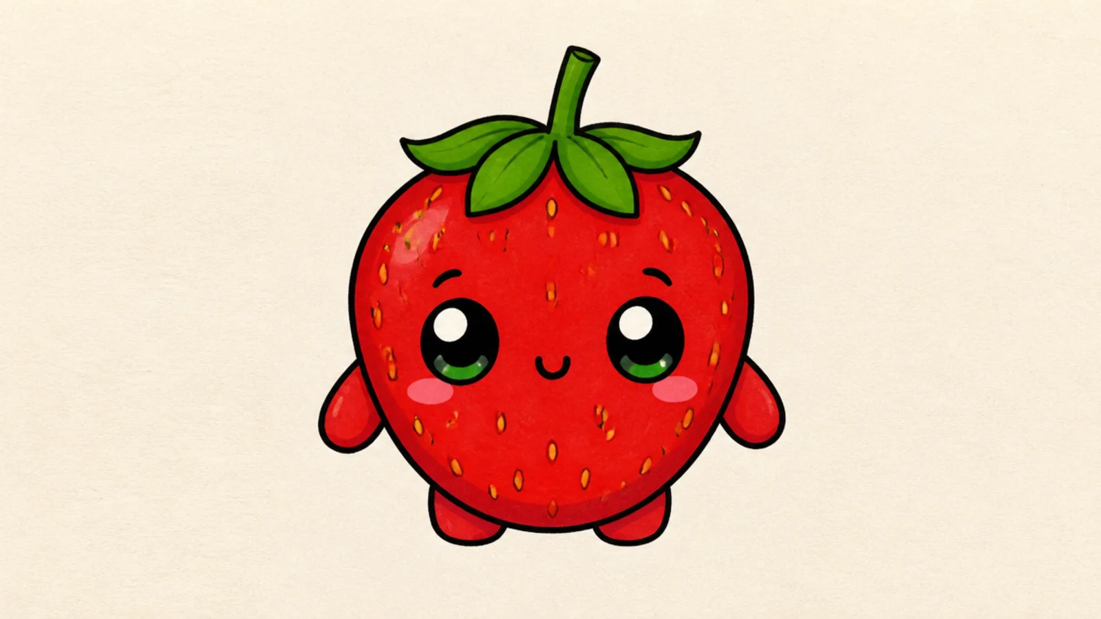 A chibi cartoon strawberry character with big eyes and arms