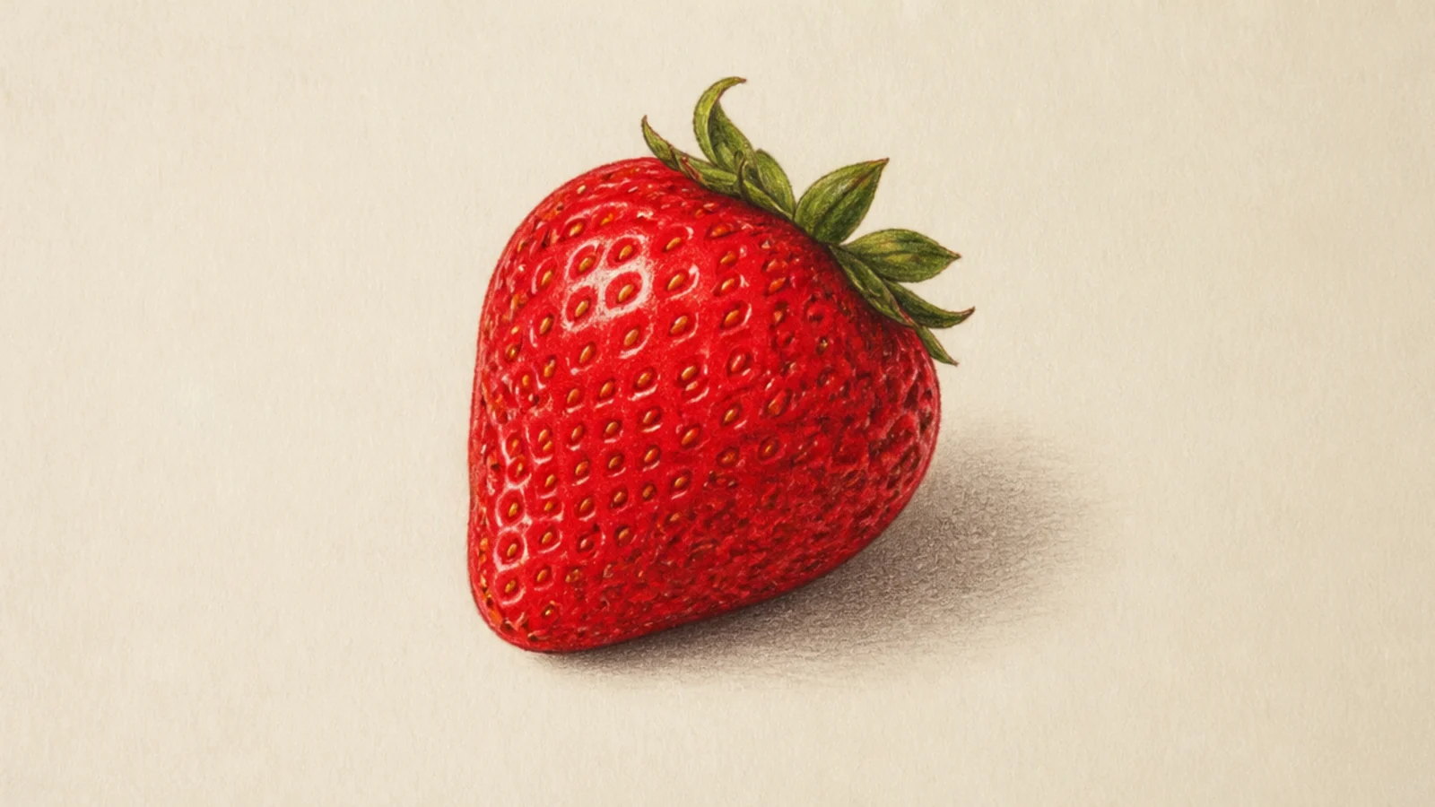 A realistic strawberry in a still life with a cast shadow
