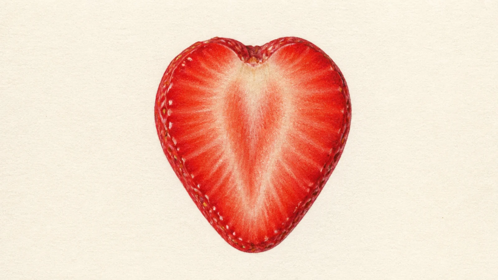 A realistic strawberry slice with soft juicy shading