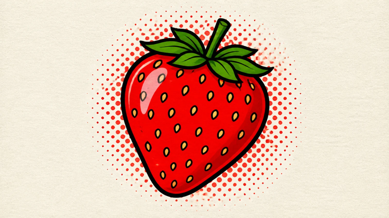 A bright pop-art cartoon strawberry with bold flat color
