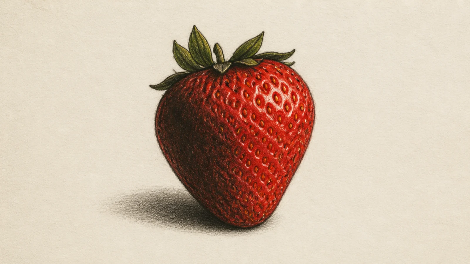 A realistic strawberry with dramatic light and deep shadow