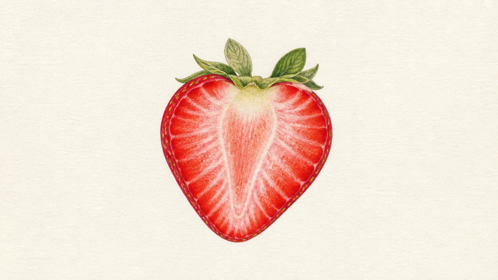 A realistic halved strawberry showing the juicy inside