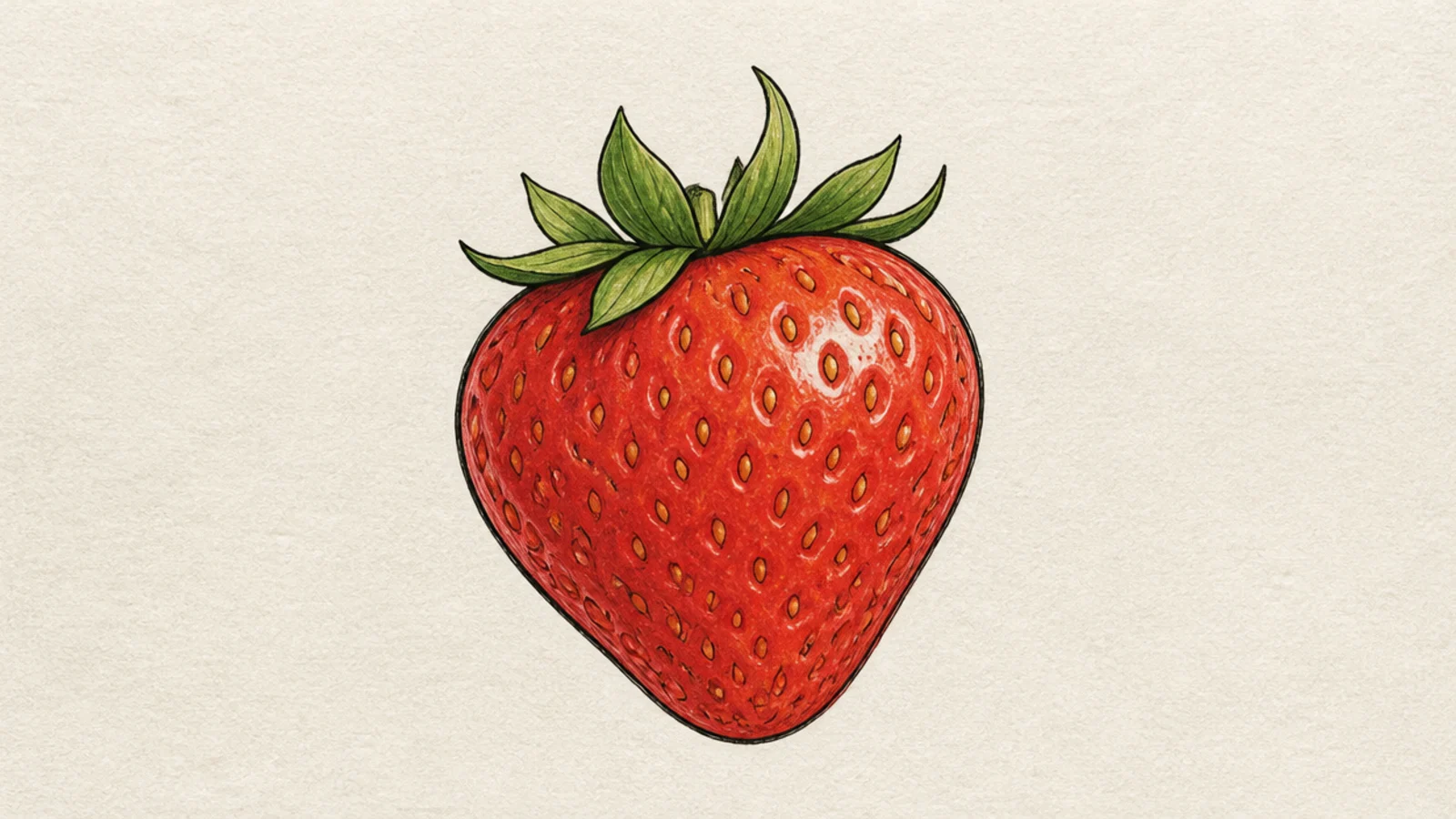 A strawberry blending clean cartoon shapes with soft shading