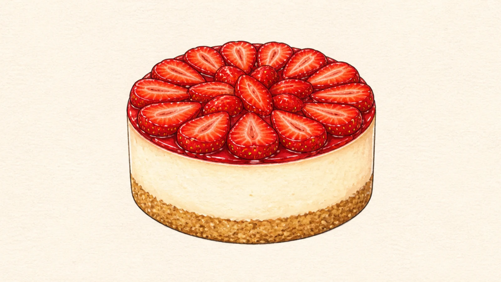 A whole round strawberry cheesecake topped with a ring of berries