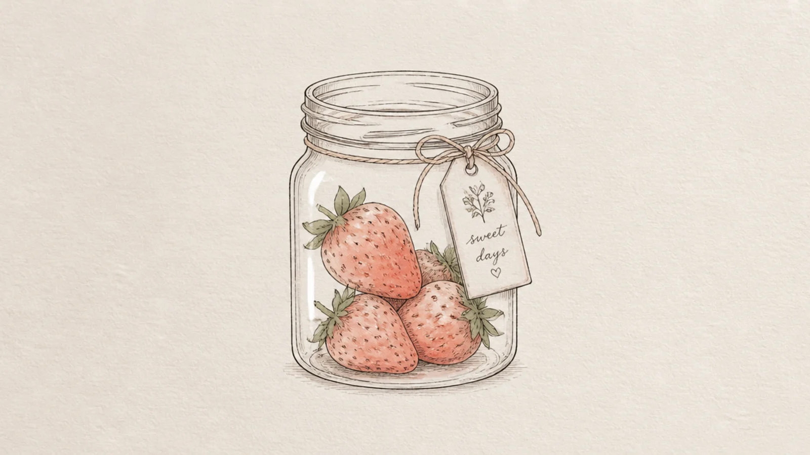 A soft drawing of strawberries in a clear glass jar