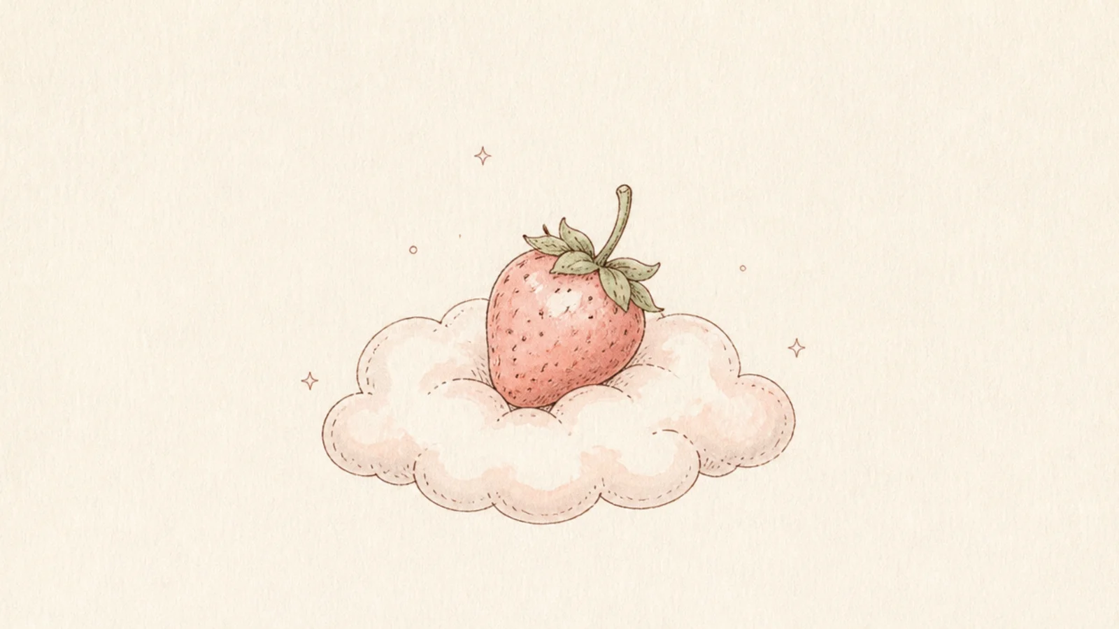 A soft strawberry resting on a little fluffy cloud