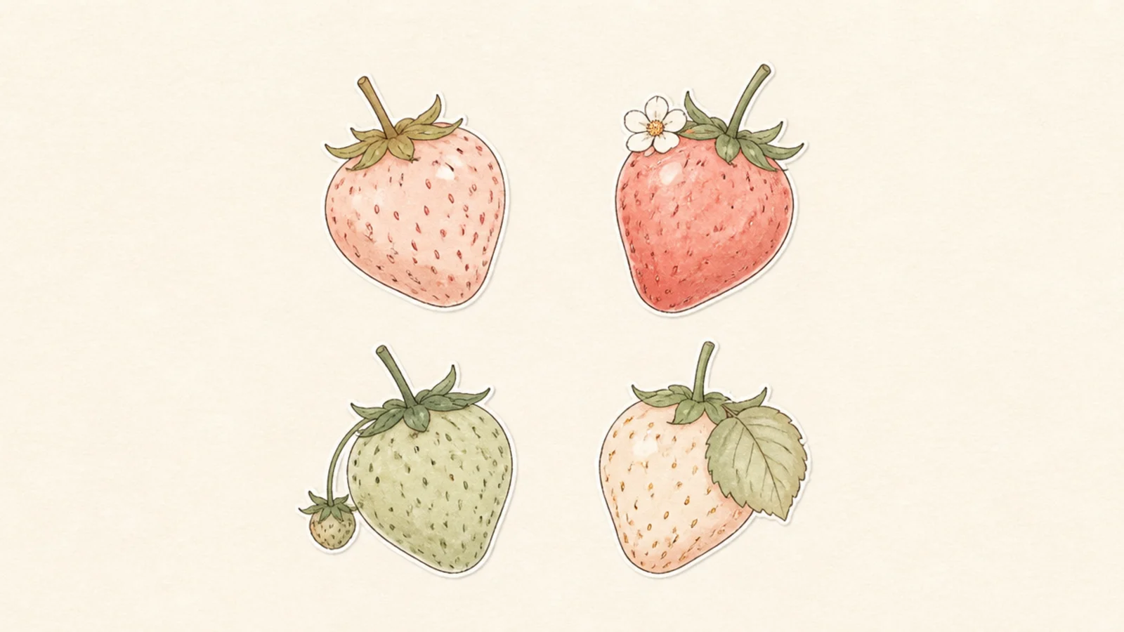 A set of matching soft pastel strawberry stickers