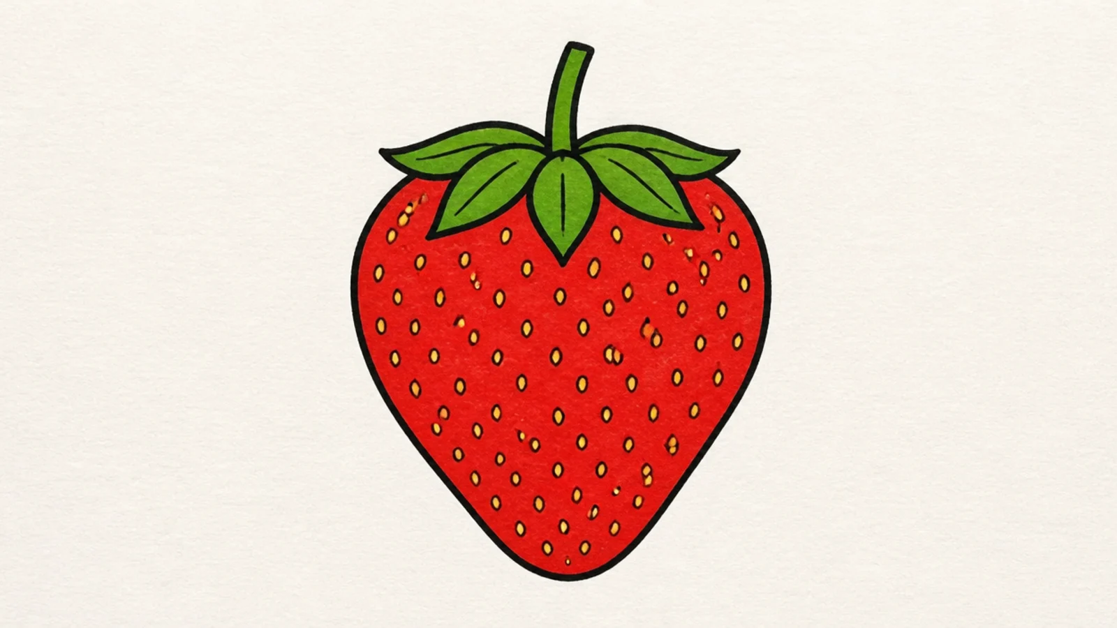 A bold flat cartoon strawberry with dot seeds