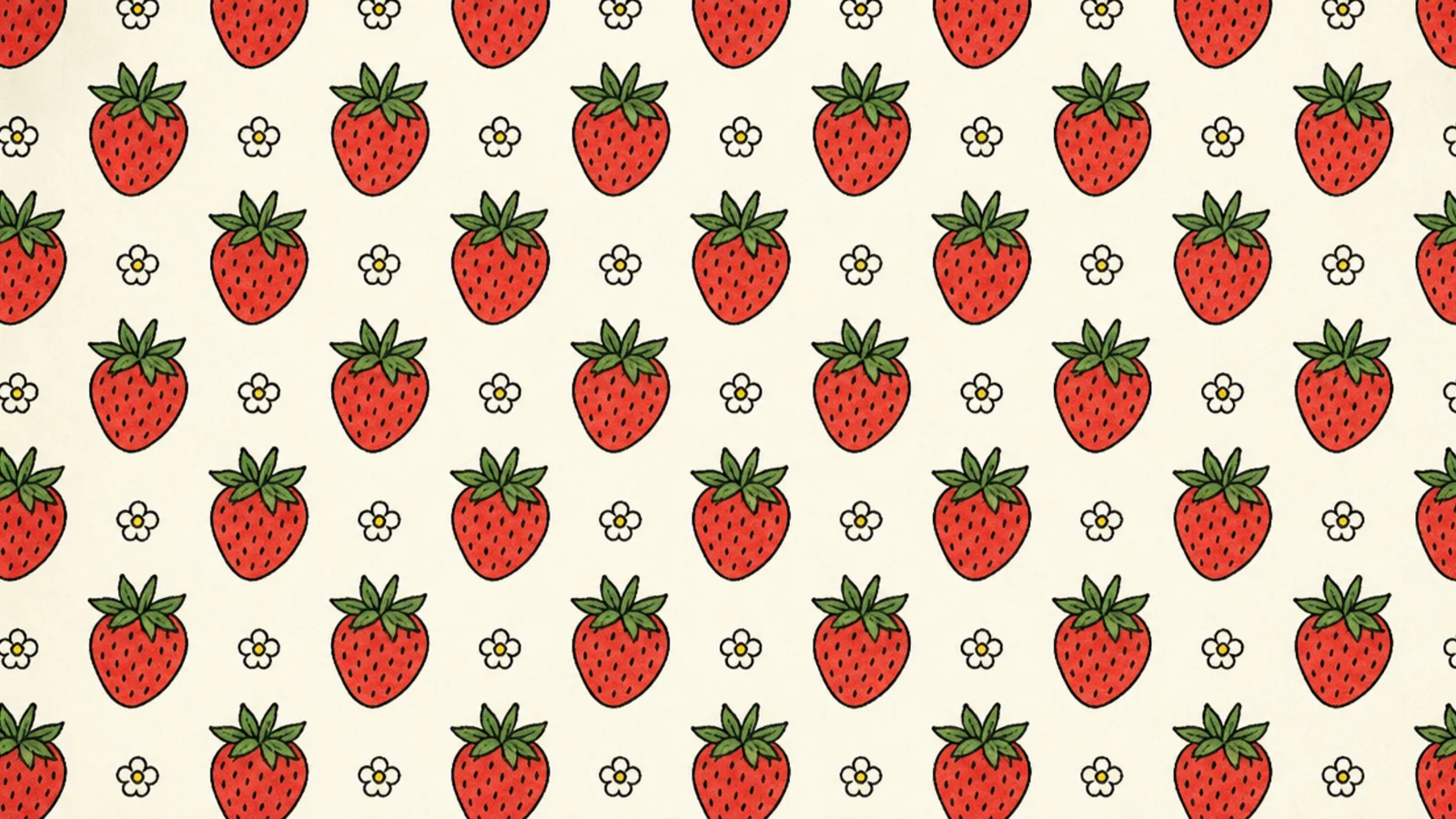 A repeating pattern of small strawberries and dots