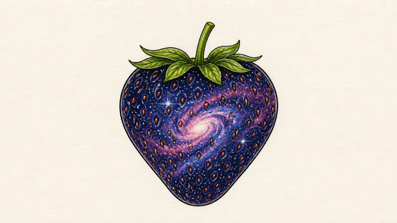 A strawberry filled with a starry galaxy pattern