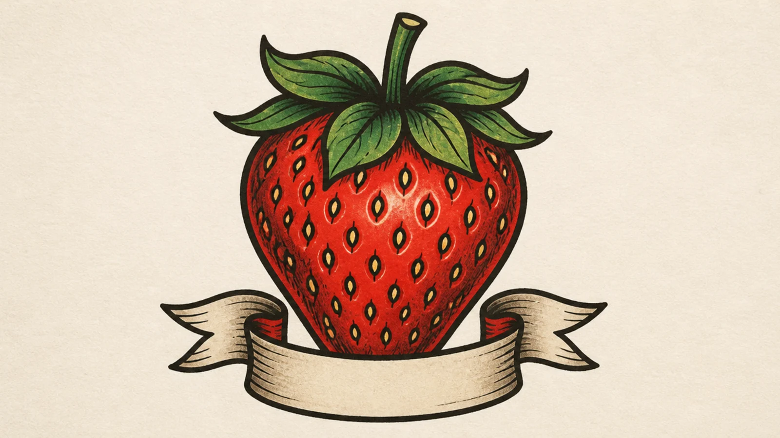 A bold old-school tattoo-style strawberry with banner