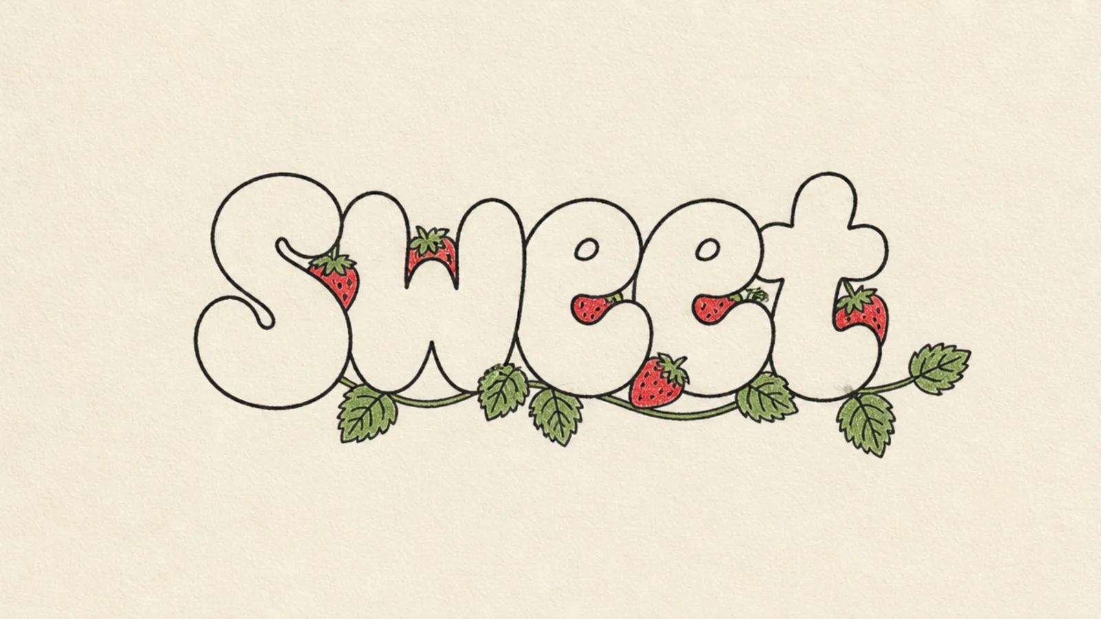 The word berry decorated with little strawberries and vines