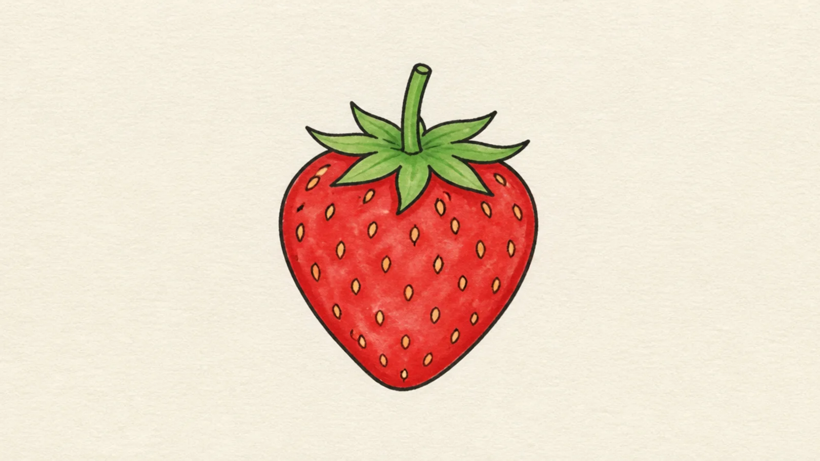 A simple strawberry made from a rounded heart body and a leaf cap