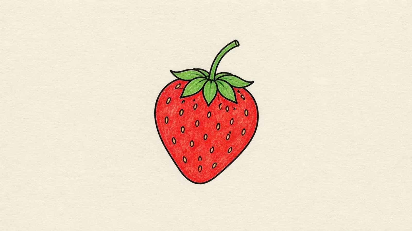 A simple strawberry with a small stem on top