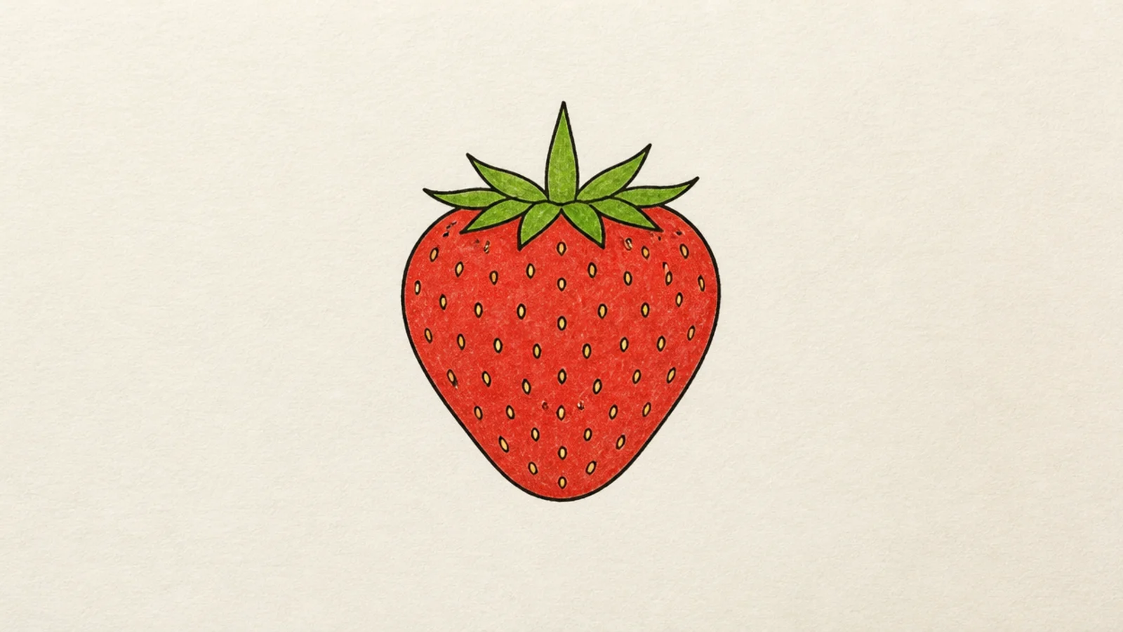 A simple strawberry covered in an even scatter of seed dots