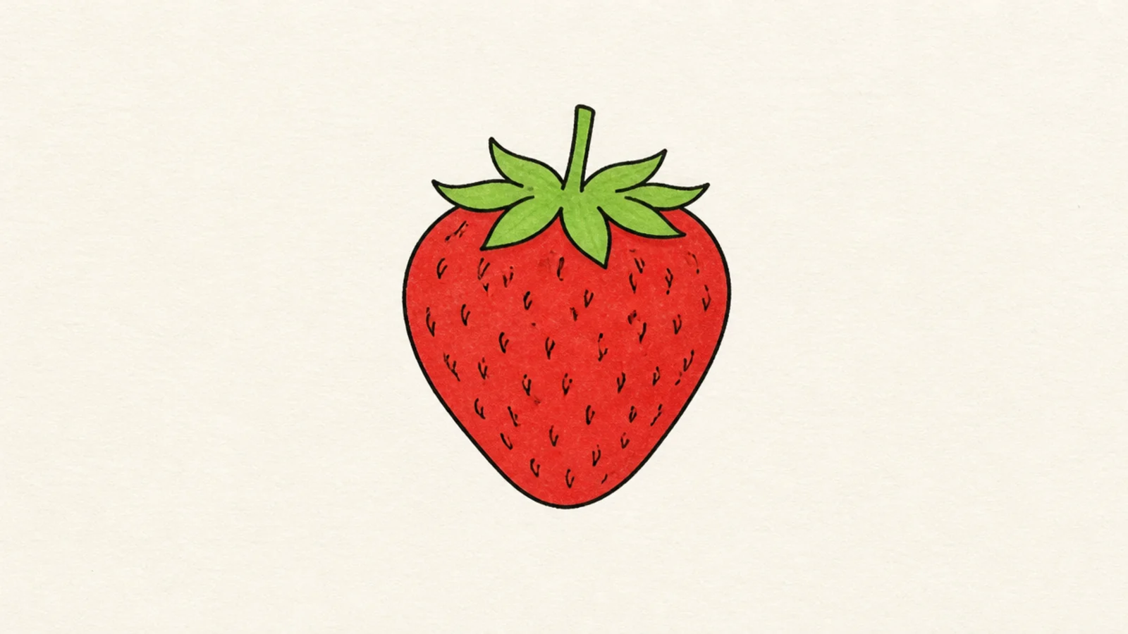 A simple strawberry with tiny dash marks for seeds