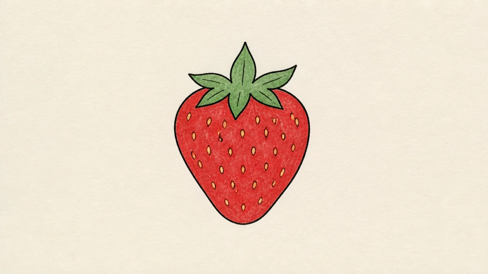 A simple strawberry with small veins drawn on the leaf cap
