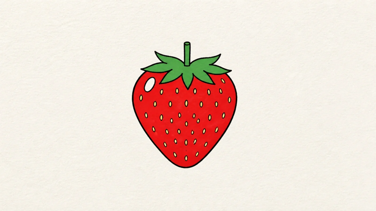 A simple strawberry with a white highlight shine on the body