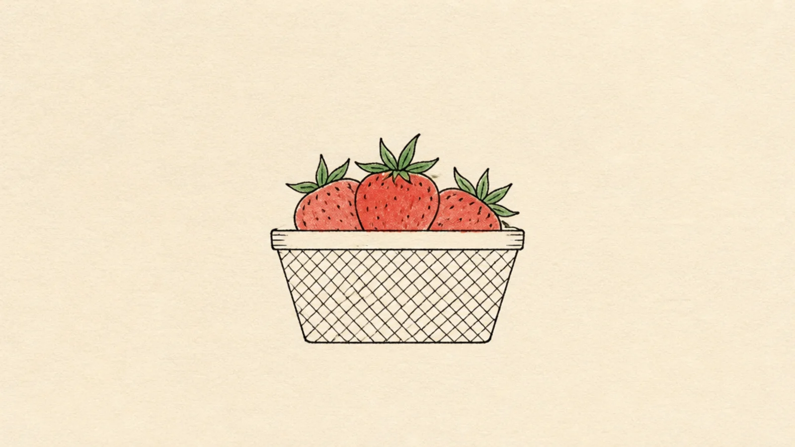 A simple little basket with strawberry tops showing over the rim