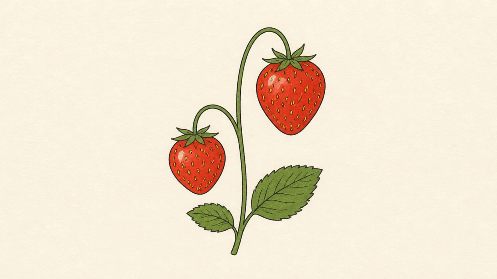 Two simple strawberries on one stem