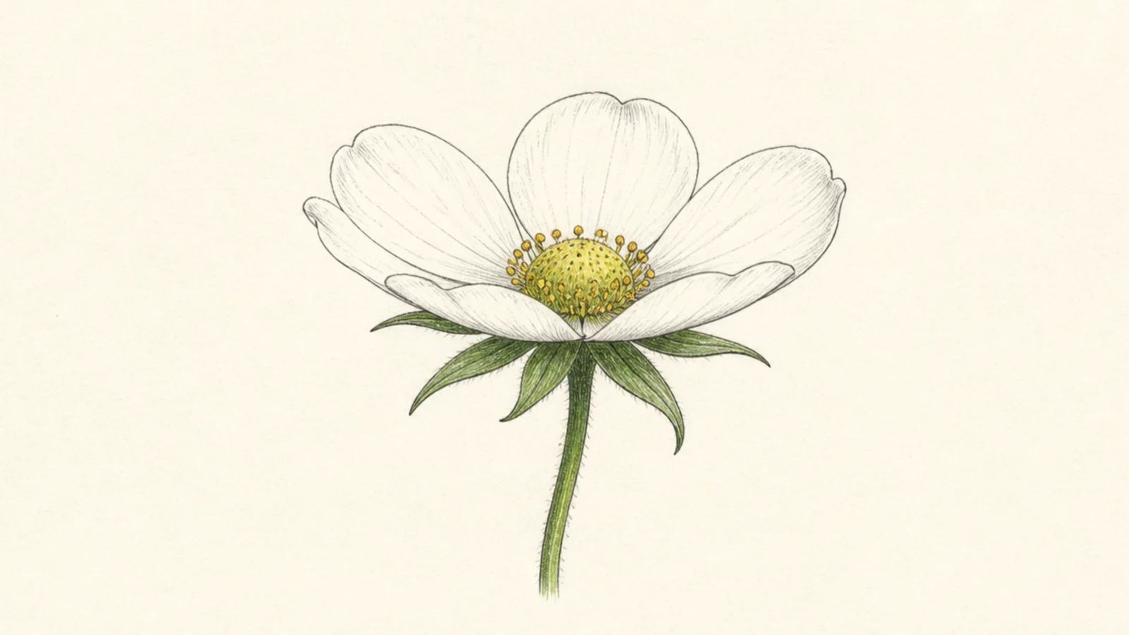 A strawberry flower seen from the side showing the sepals