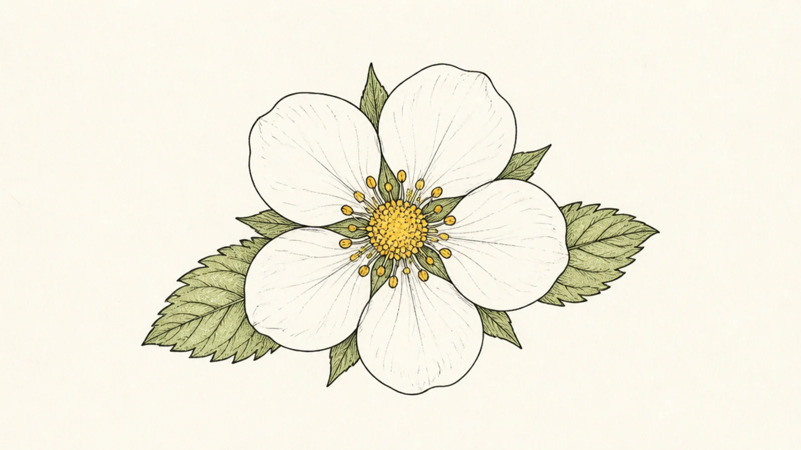 A clean line-art strawberry flower with no color