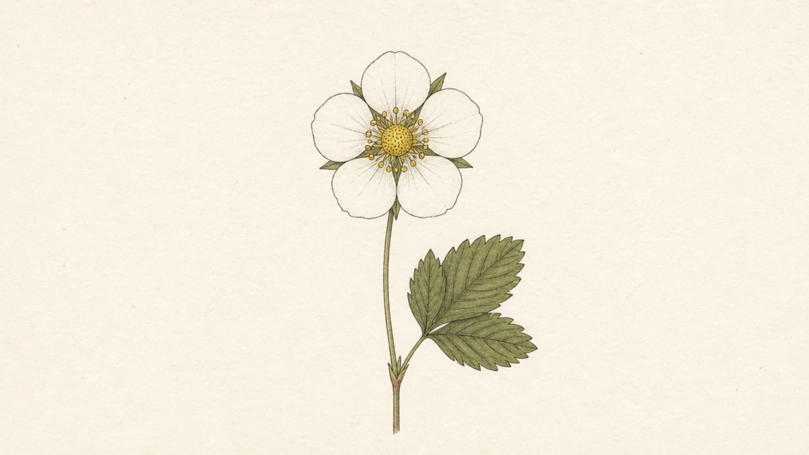 A flat pressed-style strawberry flower with a thin stem