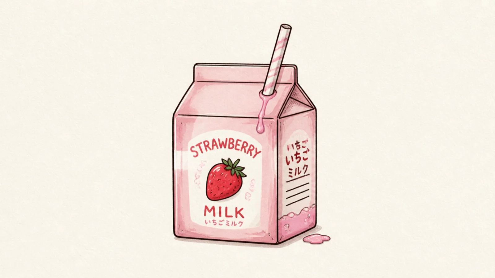 A little strawberry milk carton with a berry label and a straw