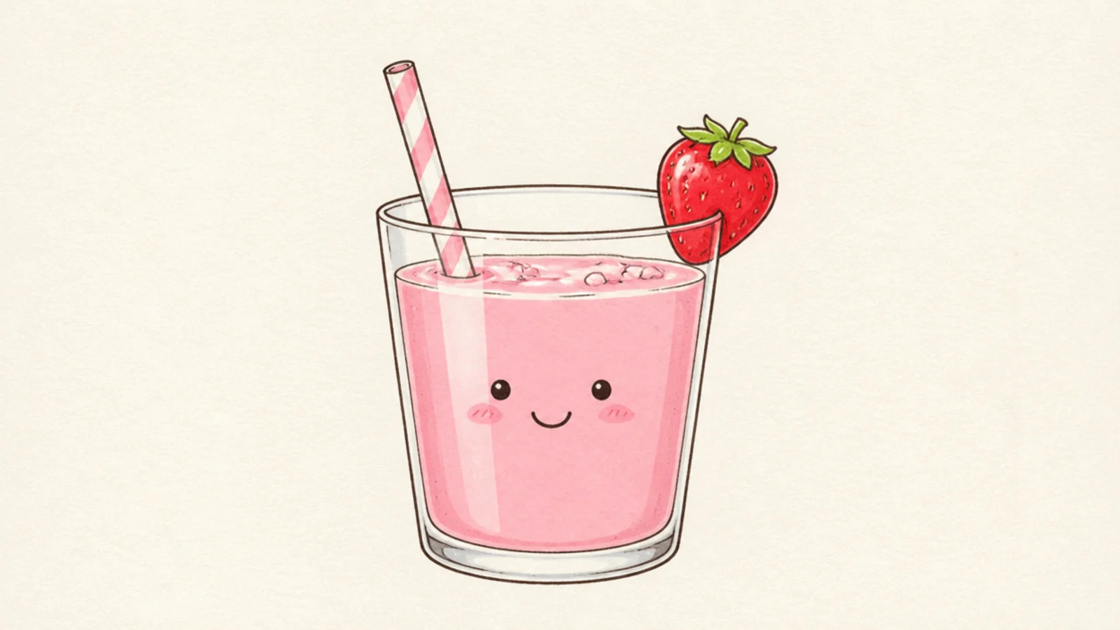 A glass of strawberry milk with a cute smiling face