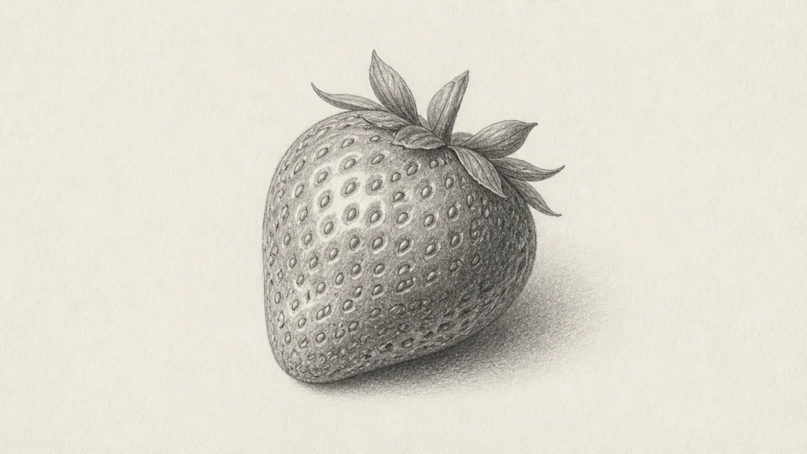 A pencil strawberry with seeds drawn in shadowed pits